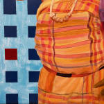 woman with fabric bag onher head