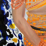 Painting fo Nigerian man and woman in front of abstracted painted backdrops