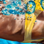 Torso of female swimmer in yellow bathing suit