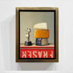 Painting of a toy cow and cheese