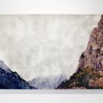 Mixed media work with Aged Silver Leaf with Pigment Print, Acrylic Paint, Watercolors, and Resin on Panel