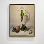 Painting of toy birds and cats