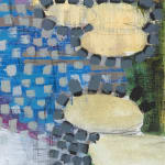 Abstracted painting of a lilypad pool with fish