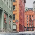Painting of Collister Street with puddle