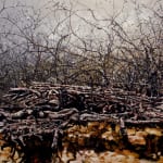 Oil painting of twigs, bushes and sticks on canvas