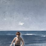 Painting of two boys playing in the ocean