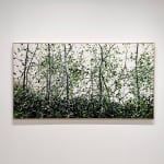 Landscape oil painting of dense green woods on canvas