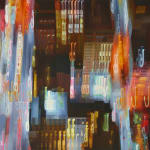 Oil painting of Aerial view looking down over a city on linen
