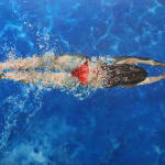 Painting of a woman swimming