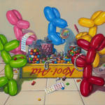 Painting of balloon dogs eating candy