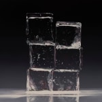 Oil painting of two stacks of transparent ice cubes before black background