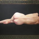 Oil painting of figure laying on side on panel