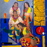 Painting of 4 women high contrast color clothing
