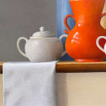 Painting of a still life with many handled vessels