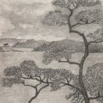 Painting of a face on a landscape background