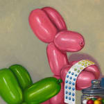 Painting of balloon dogs eating candy