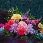 Painting of flowers spilling out of a vase