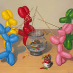Painting of balloon dogs fishing