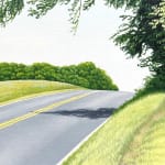 Detail of Oil painting of large tree along road on canvas