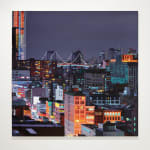 Oil painting of cityscape on canvas