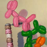 Painting of balloon dogs stacking ice cream scoops