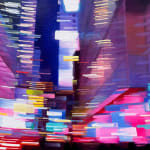 Cityscape painting with blurred lights