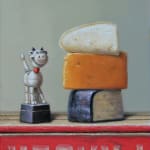 Painting of a toy cow and cheese