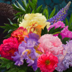 Painting of flowers spilling out of a vase