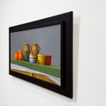 Still life painting with vessels and oranges