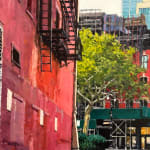 painting of puddle in the street of a Tribeca alleyway