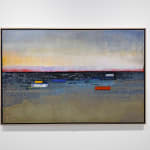 painting of abstracted beach with boats