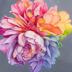 Painting of flower with rainbow petals