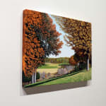 Oil painting of trees before fields in fall on canvas