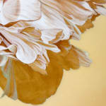Large painting of beige peony on yellow background