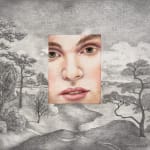 Painting of a face on a landscape background