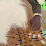 Painting fo Nigerian man and woman in front of abstracted painted backdrops