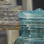 Painting of two glass jars on an old wood fence with a chain lock