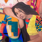 Painting of 4 women high contrast color clothing