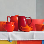 Painting of a still life with red vessels