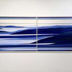 Painting of an abstracted landscape in blue