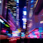 Cityscape painting with blurred lights