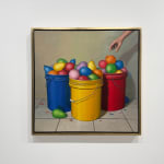 Painting of three buckets filled with balloons