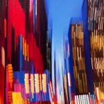 Cityscape painting with blurred lights