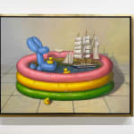 Painting of balloon dog taking a bath