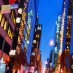 Cityscape painting with blurred lights
