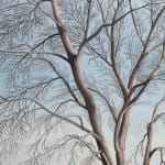 Painting of a bare tree in a snowy landscape