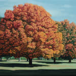 Oil painting of trees in fall in park on canvas