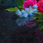 Painting of flowers spilling out of a vase