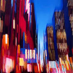 Cityscape painting with blurred lights
