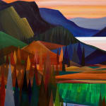 Geometric and colorful landscape painting